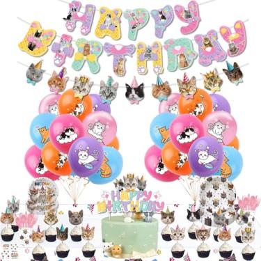 Imagem de Sekeline Artigos Para Festa De Gato, Decorações Aniversário Gatinhos, Pratos, Guardanapos, Copos, Facas, Colheres, Garfos, Toalhas Mesa, Balões, Banners, Toppers Cupcakes Temáticos, 120 Peças