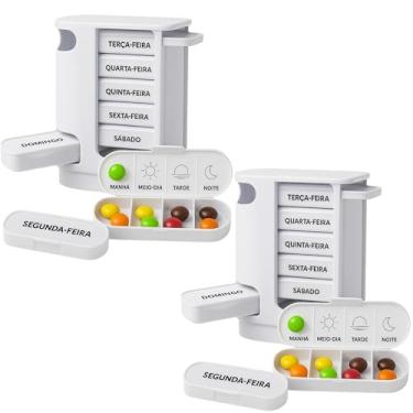 Imagem de Kit com 2 Porta Comprimido Organizador de Medicamentos Mensal semanal Torre com gavetas Para Medicamentos Remédios Divisórias Caixa de Pílulas Dispensador Cápsulas Compartimentos Diário Semanal Mensal
