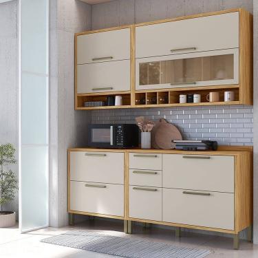 Imagem de Cozinha Compacta 4 Peças Vicenza Espresso Móveis Amêndoa/Off-White