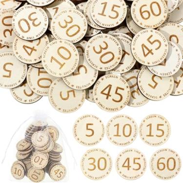 Imagem de Weysat 100 peças de fichas de recompensa de madeira fichas de tempo de tela em massa com bolsas de organza Moedas de incentivo de comportamento para sala de aula casa