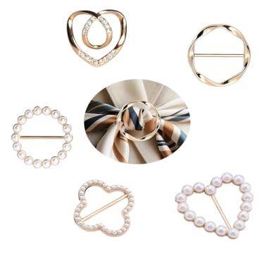 Imagem de 5 peças de clipe de anel de cachecol para mulheres, fivela redonda de metal, prendedores de gravata de camiseta, suporte de anel de roupas, Liga de aço, Sem Pedra Preciosa