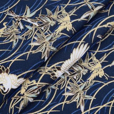 Imagem de MAYJOYDIY 1 jarda 149 cm azul meia-noite japonês guindaste impresso tecidos de algodão estilo japonês acolchoado design bronzeador para costura saco de roupas toalha de mesa sofá travesseiro