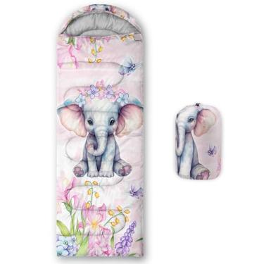 Imagem de AILONEN Sacos de dormir infantis Kawaii Elefante, leves e impermeáveis, clima quente e frio para 3 estações, sacos de dormir rosa para meninas e adultos, viagens, atividades ao ar livre