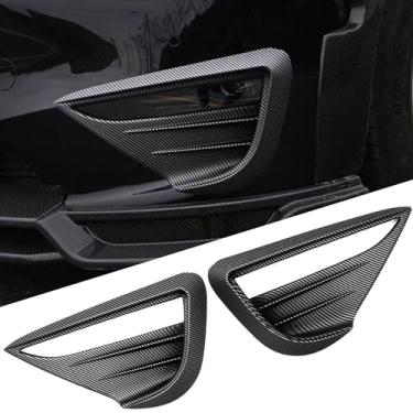 Imagem de FLAMPETUS Capa de acabamento de farol de neblina frontal para Tesla Model Y, 2 peças de tampa de pálpebras de sobrancelha de farol de neblina, acabamento de lâmina, acessórios de spoiler para modelo Y