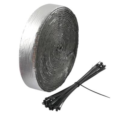 Imagem de Edinstry Fita isolante de folha de alumínio de 10 metros para tubos, envoltório térmico à prova d'água refletor de calor autoadesivo com 100 fechos de zíper, kit de isolamento de duto de encanamento