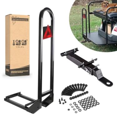 Imagem de 10L0L Barra de apoio e engate de reboque de segurança do banco traseiro para carrinho de golfe com receptor universal para Yamaha, Club Car, EZGO, Street Legal Heavy Duty Grab Bar com placa de