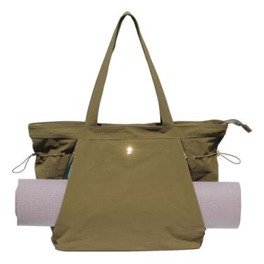 Imagem de ESVAN Bolsa de ioga feminina com cordão para escritório, treino, viagem, pilates, academia e praia (nylon verde escuro)