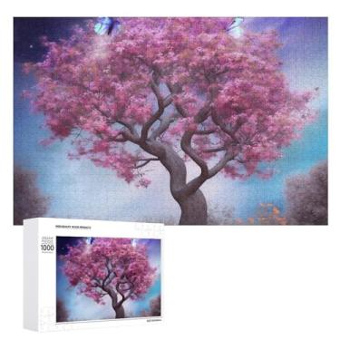 Imagem de Quebra-cabeça 500 peças personalizado colorido flor borboleta árvore quebra-cabeça para adultos quebra-cabeça de madeira quebra-cabeça desafiador com saco de armazenamento quebra-cabeça reunião