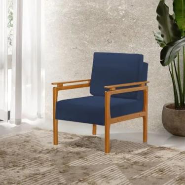 Imagem de Poltrona Decorativa Yasmin com Design Elegante e Pés em Madeira Maciça - Veludo Azul