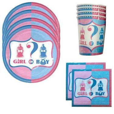 Imagem de Kit 20 Convidado Pratos Copos Guardanapo Papel Chá Revelação - Udlandi