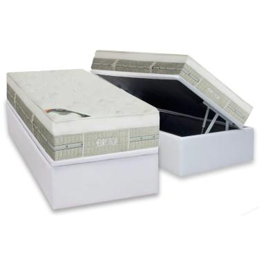 Imagem de Cama Box Baú Solteiro: Colchão Molas Pocket Ensacadas Castor Summer Winter + Base CRC Courano White(88x188)