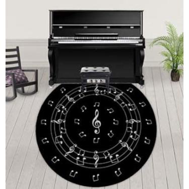 Imagem de Relógio Musical Nota Piano Tapetes Redondos Preto Branco Padrão Para Sala De Estar Mesa De Café Tapete Antiderrapante, Cx-001, 120cm