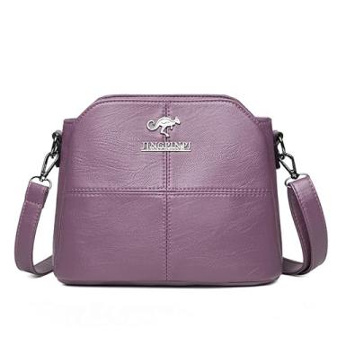 Imagem de CHENXIAOHONG Bolsa Feminina Transversal de Couro, Bolsa Tiracolo Média ou Pequena, Estilo Carteiro, Bolsa de Lado Feminina Elegante, Bolsas Femininas de Mão e Ombro Casuais (Roxo)