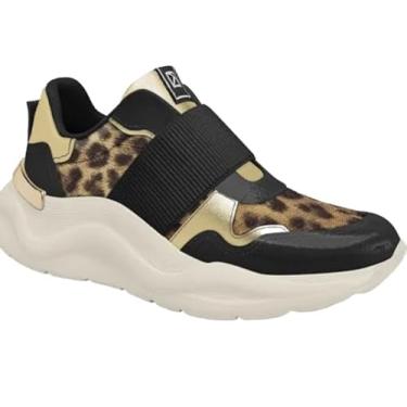 Imagem de Piccadilly Tênis Slip-on Feminino, Animal Print com Elástico, Solado Chunky (Preto, ouro, off white, BR, Adulto, Numérico, 41)