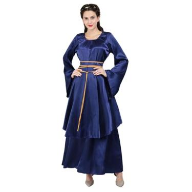 Imagem de Zhitunemi Fantasia renascentista feminina plus size vestido medieval fantasia Halloween vestido gótico, Azul, XXL