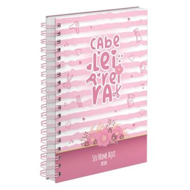 Imagem de Agenda Comercial 2026 Personalizada Capa Dura Cabeleireira Flores Rosa