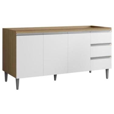 Imagem de Balcão de Cozinha Para Pia 160cm Andréia Amêndoa/Branco - AJL Móveis, 