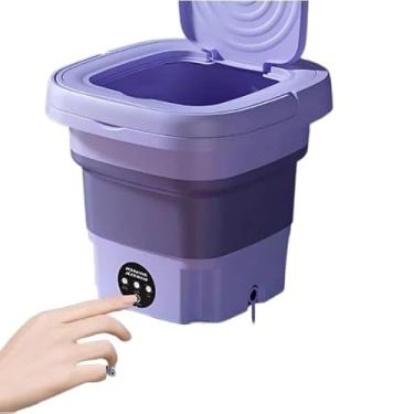 Imagem de Mini Máquina de Lavar Portátil Dobrável - Tanquinho Compacto com Centrífuga para Viagens e Ambientes Pequenos(6,5L ROXO COM CESTO)