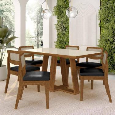 Imagem de Mesa Sion 1,60 Com 6 Cadeiras Sextavada Freijó/off/corino Preto - M.a