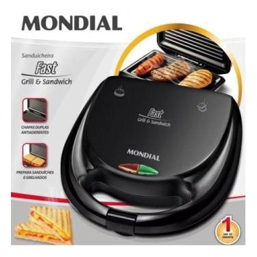 Imagem de Sanduicheira Elétrica Grill Tostadeira Mondial Antiaderente Preto 110v