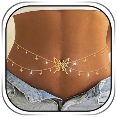 Imagem de Campsis Corrente de barriga de ouro, corrente de borboleta na cintura, biquíni em camadas, joia de praia para mulheres