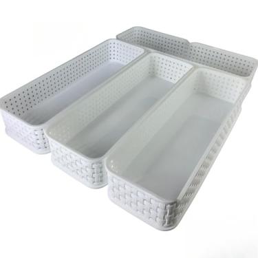 Imagem de Porta Talher Kit Organizador de Gavetas 5Pçs Modular Rattan Organize Maquiagem Cosméticos Alimentos Armarinhos(Branco)