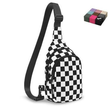 Imagem de WOOMADA Bolsa tiracolo feminina quadriculada - Mochila pequena elegante bolsa transversal no peito e pochete, Preto, branco