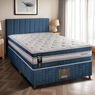 Imagem de Cama Box Solteiro Colchão + Box 88x188x70 com Molas Ensacadas Robust 220 Azul Cama Inbox
