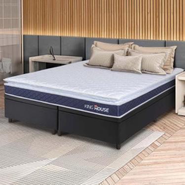 Imagem de Conjunto Box Baú Preto Durban Azul Espuma D28 King 193x203x64 - King House