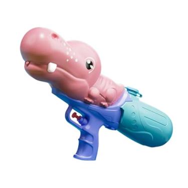 Imagem de Esquirla Brinquedo de pulverização de água com dois furos, brinquedo de praia divertido e prático, lançador de água para jardim, áreas externas, festas, Hipopótamo Rosa