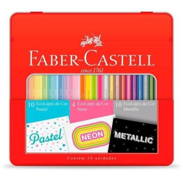 Imagem de Ecolápis de Cor 24 Cores Pastel/Neon/Metálico - Faber Castell - Faber-