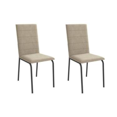 Imagem de Cadeira de Cozinha Amsterdã 2C091 Aço Kit 2 Un Preto/Linho Bege Fendi 