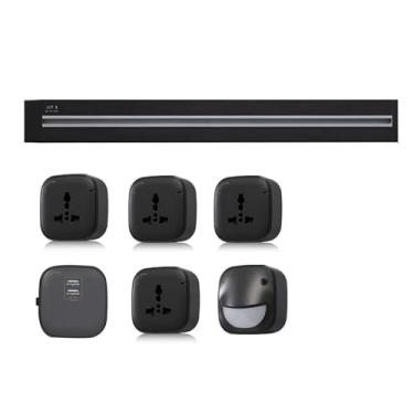Imagem de Tomada de energia de trilho, tomada de trilho móvel para uso doméstico, régua de energia sem perfuração, tomada de interruptor inteligente de cozinha e escritório,Black-80cm