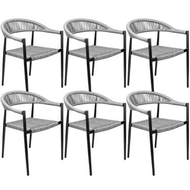 Imagem de Kit 06 Cadeiras Decorativas área Gourmet Base Preto Corda Náutica Nevada R01 Chumbo - Lyam Decor