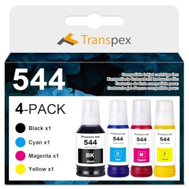 Imagem de Transpex 544 frascos de refil de tinta compatíveis com T544120 T544220 T544320 T544420 Substituição para L1210 L1250 L3110 L3150 L3160 L3210 L3250 L3251 L3260 L5290 L5590 (pacote com 4)