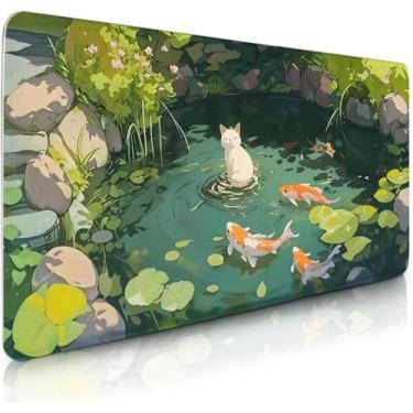 Imagem de Mouse pad para jogos grande, mousepads de gato grande, mesa de teclado de computador com borda costurada de base antiderrapante, presente para mulheres e homens amantes de gatos, tapete longo para