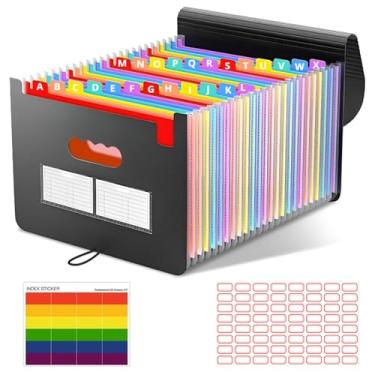 Imagem de Organizador de arquivos sanfonados, pastas de arquivos expansíveis, organizador de recibos de notas mensais portátil com etiquetas em branco, pastas de mesa carta A4, armazenamento de documentos em