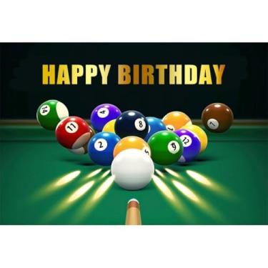 Imagem de Yeele 2,4 x 1,8 m, fundo de bilhar, feliz aniversário, bolas de sinuca, concurso de sinuca, iniciante, entretenimento, jogo, fotografia, fundo, tema de bilhar, decoração de festa de aniversário