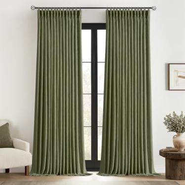 Imagem de MIULEE Cortinas de linho plissadas verde-oliva 272 cm de comprimento, 2 painéis para sala de estar, quarto, cortinas de linho de textura grossa, plissadas, semitransparentes, verde-musgo, cortinas de