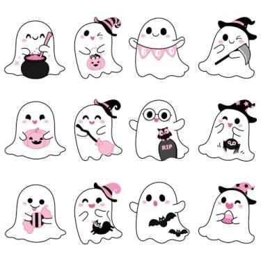 Imagem de Anwyll Adesivos de fantasma de Halloween - adesivos fofos de fantasma Boo para decoração de festa de Halloween envelope selo cartão infantil adulto (rosa)