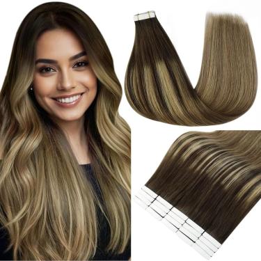 Imagem de Fita adesiva Full Shine para extensões de cabelo em 20 unidades, cor Balayage de 22 cm