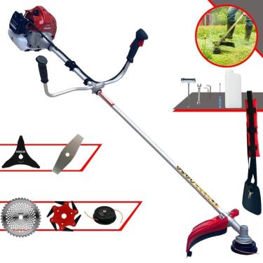 Imagem de Máquina de Cortar Grama À Gasolina Kawashima BCJ521-L 2T 52cc 2,5HP 10.000rpm Roçadeira Profissional Completa Multifuncional Com 5 Opções de Cortes