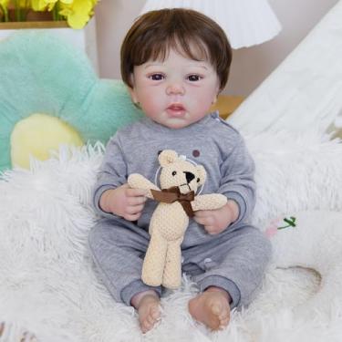 Imagem de Brastoy Bebê Reborn Boneca Menino de Silicone Olho Castanho Realista Pintado 48cm Original