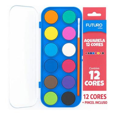 Imagem de Kit Tinta Aquarela Iniciante 12 Cores Estojo Pincel Infantil