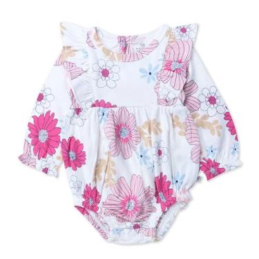 Imagem de HonestBaby Vestido com babados e ombro bolha 100% algodão orgânico para bebês meninas, Rosa floral delicado, Recém Nascido