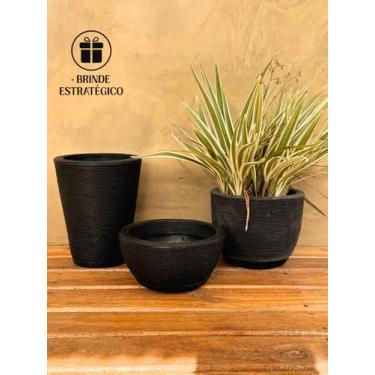 Imagem de Kit Vasos Escovado Decorativo Jardim Polietileno Moderno