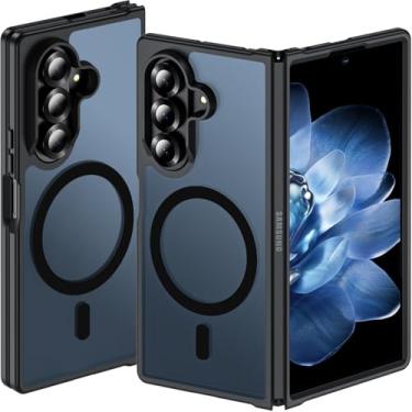 Imagem de Hensinple Capa magnética para Samsung Galaxy Z Fold 6, Z Fold6 [compatível com MagSafe] [Slim Fit], capa magnética translúcida fosca traseira à prova de choque para Z Fold 6, preta