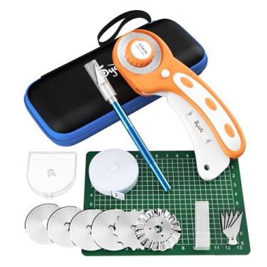 Imagem de Cortador rotativo para tecido, tesoura de tecido de 45 mm, tapete de corte A6, caixas de armazenamento, facas de precisão, régua, lâminas sobressalentes, suprimentos de costura e conjunto de cortador