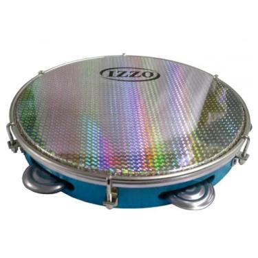 Imagem de Pandeiro Izzo 10pol ABS Azul com Pele Metalizada Corpo Leve e Resistente 6 Afinadores 5 Pares de Platinelas Flandres
