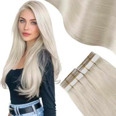 Imagem de Moresoo Extensões de cabelo humano com fita adesiva, 45,7 cm, extensões de cabelo loiro platinado, sem costura, 50 g, extensões de cabelo trançado, cor nº 60, extensões loiras platinadas para mulheres, 20 peças de salão de beleza, cola atualizada